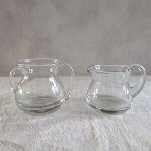 Vintage Clear Glass Mini Creamer and Open Sugar Bowl Set - 2 Piece